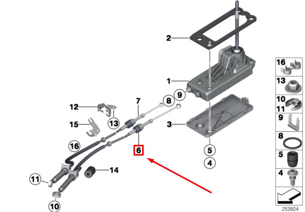 Mini Cabrio R57 Auswahlstab -Verschiebungskabelmasse Absorber 25117594647 Neue E - Picture 8 of 8