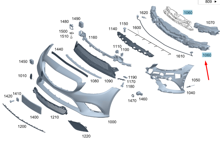 ペー MB C W205 Front Bumper Center Impact Absorber A2058854305